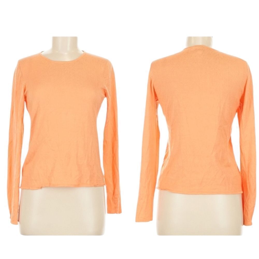 Eileen Fisher Sherbet Orange Knit Top Long Sleeve Italian Yarn Modal Lightweight
